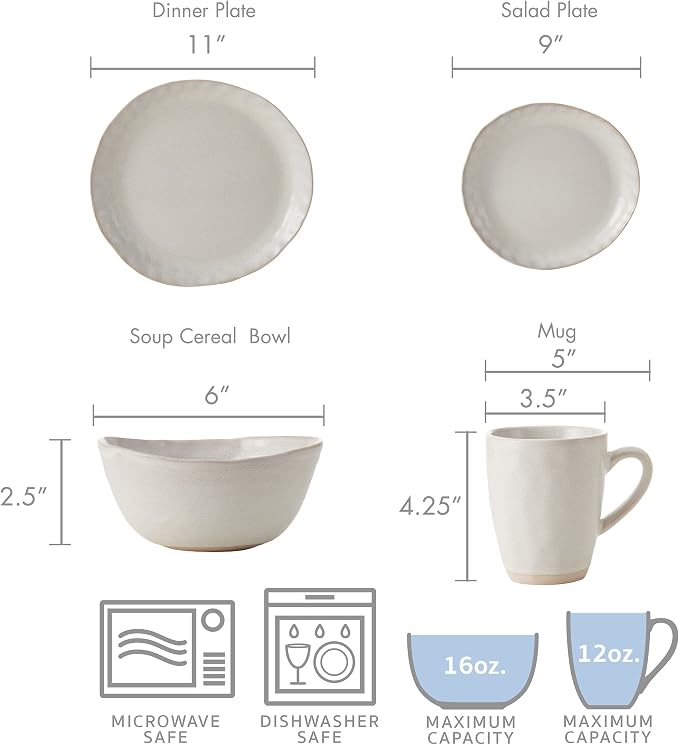 Mikasa Cora 16 Piece Dinnerware Set, Service For 4, Cream