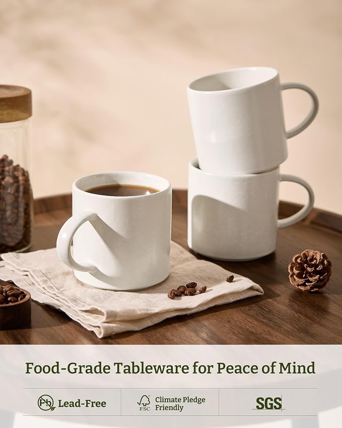 famiware Coffee Mugs Set of 4 Nebula 14oz Coffee Mugs, Ceramic Cup Set with Handle for Latte, Tea, Milk, Cappuccino, Cocoa, Matte Beige White