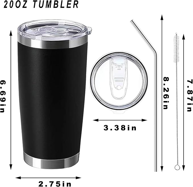 20oz insulted tumblers stainless steel cup Tumbler Bulk with push Lid, and metal straw powder coated coffee cup for cold and hot drinking (12, Classic color)