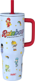 Zak Designs Rainbow Brite Sutton Travel Tumbler for On the Go, 30oz Stainless Steel with Vacuum Insulation, Silicone Straw, and Carry Handle for Cold Drinks (Rainbow Brite, Color Kids)