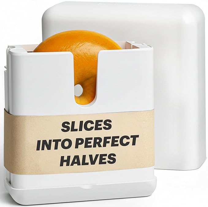 Bagel Cutter Slicer – Precision Bagel Slicer with Auto-Center Holder – Compact 7-Inch Space-Saving Design for Even Cutting Large and Small Bread at Home or Café Kitchen-White – 2nd GENERATION