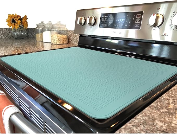 YUHFERA Stove Top Cover for Electric Stove - Silicone Stove Mat for Glass Top, Glass Cooktop Protector, XL Dish Drying Mats For Kitchen,Oven Covers for Electric Stove (Aqua,28 x 20)