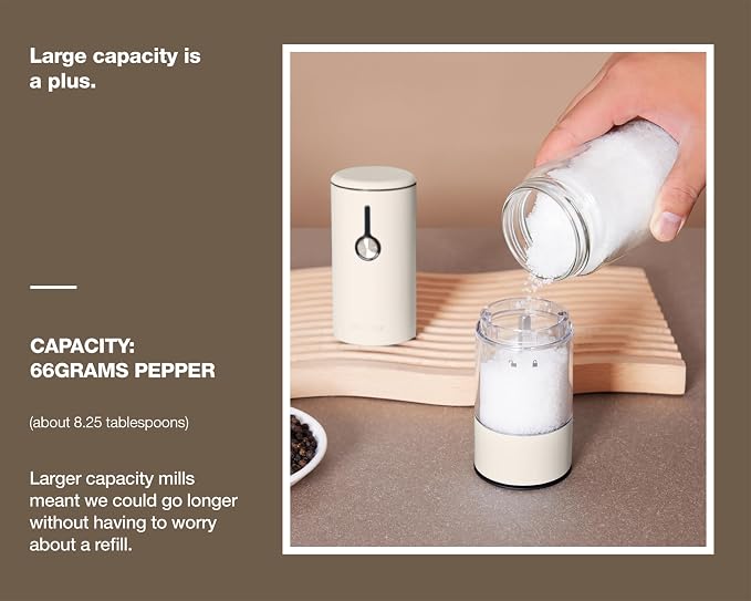 Electric Salt and Pepper Grinder Set Stainless Steel 2 Pack USB Rechargeable LED One Hand Off White