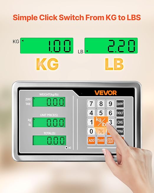 VEVOR Computing Digital Platform Scale, 220 lbs Load, 0.04 lbs Accuracy, Electronic Floor Scale with LB/KG, Tare, Price Calculator, AC/DC Power Supply, Fit for Luggage, Shipping, Packages, Postage