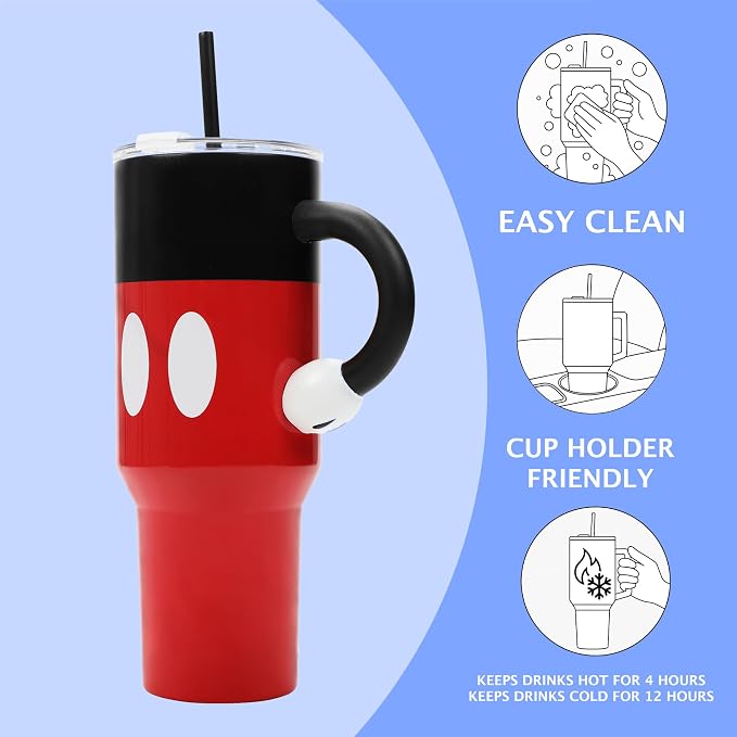 Disney Mickey Mouse 40 Oz Stainless Steel Tumbler With Sculpted Arm Handle