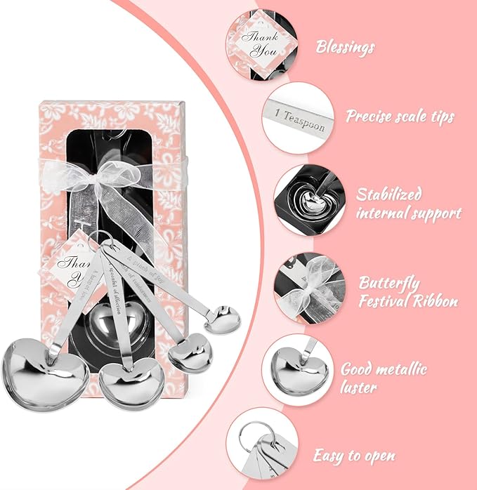 50 Packs Heart Shaped Measuring Spoons, Wedding Favors For Guests, Baby Shower Favors For Guests Bridal Shower Party or Wedding Favors Decorations With Individual Gift Boxes (PINK)