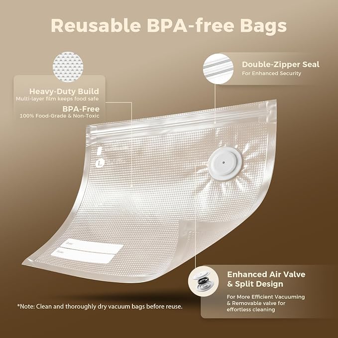 Reusable Vacuum Sealer Bags for Food – 30 BPA-Free Large (12 x 13 in) Food Storage Bags, Freezer Microwave Safe – Odor Resistant, Leak-Proof – Compatible with Compact Vacuum Sealer