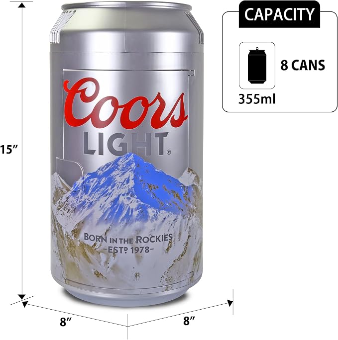 Koolatron Coors Light Mini Fridge - Refrigerator for Bedroom Office, Portable Table Top Beverage Cooler, 12V 110V Refrigerador For Drinks, Soda, Wines, Use In Car, Dorm, Outdoor, 8 Can