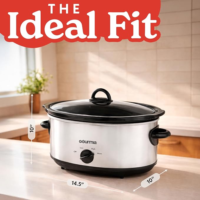 Gourmia Slow Cooker - 6 Quart Removable Ceramic Pot, Manual Controls with 3 Temperature Settings, Dishwasher Safe Crock and Glass Lid, White