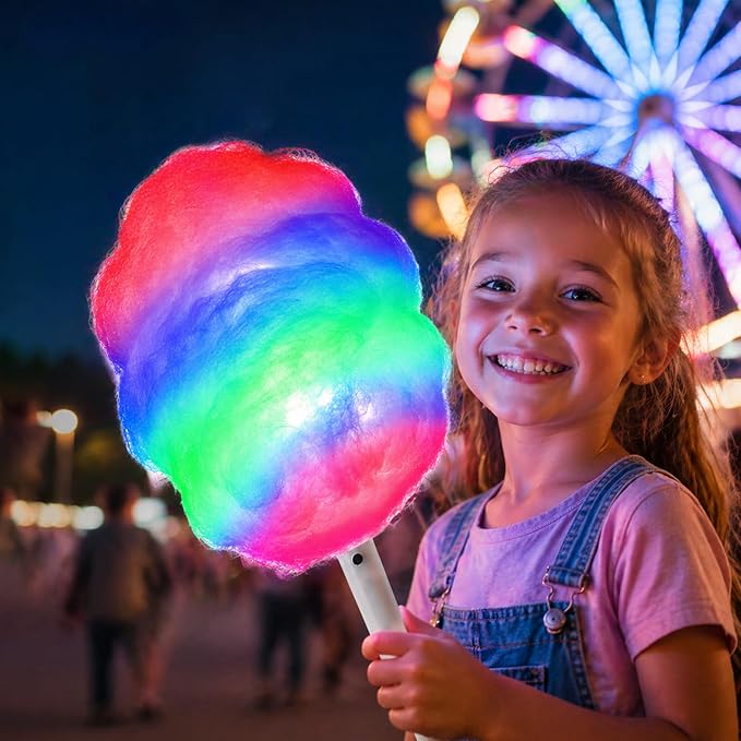 100PC Glow Sticks， Cotton Candy Sticks， Waterproof Cones Bulk for Party， Cotton Candy Stand Holder Accessories，Reusable LED Cotton Candy Party