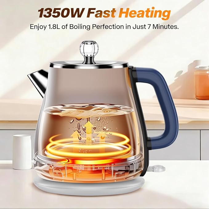 Vintage Electric Kettle 1.8L, Stainless Steel Electric Hot Water Kettle for Boiling Water, 1350W Fast Boil, BPA Free, Electric Tea Kettles Automatic Shut Off, Boil-Dry Protection, Navy Blue