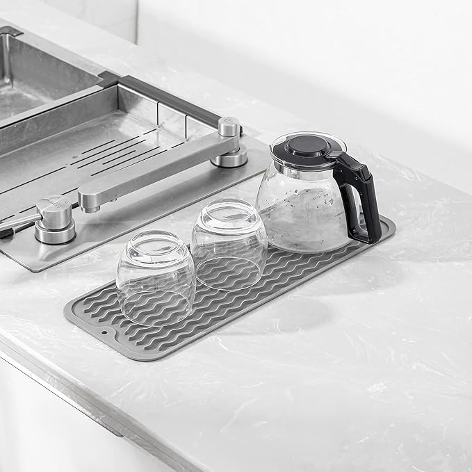 MicoYang Silicone Dish Drying Mat for Multiple Usage,Easy clean,Eco-friendly,Heat-resistant Silicone Mat for Kitchen Counter,Sink,Bar,Bottle,or Cup Grey M 17 inches x 6 inches