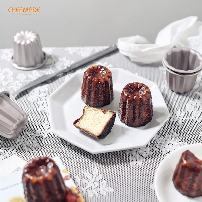 CHEFMADE Canele Mold Cake Pan, 2.6-Inch 4Pcs Non-Stick Canele Muffin Bakeware Cupcake Pan for Oven Baking (Champagne Gold)
