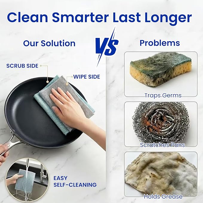 Electric Spin Scrubber & Wire Dishcloths 10 Pack Bundle – Cordless Power Scrubber 120 Min IPX7 Waterproof 8 Brush Heads + 10x10in Double-Layer Non-Scratch Reusable Cleaning Cloths