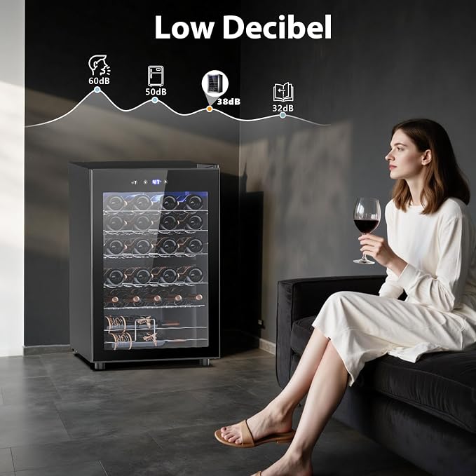 Electactic Wine Cooler Refrigerator 4.4Cu.ft, 37 Bottle Freestanding Cabinet Wine Cellars, Wine Fridge with Glass Door for Home Use, Protecting Your Reds and Whites