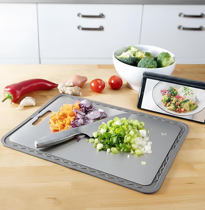4 Pcs Titanium Cutting Board for Kitchen 16 x 12 Inch Silicone Dish Drying Mat 14 x 10 Inch Double Sided Metal Cutting Board 2 Dishcloth Separates Meat Vegetables Fruits for Counter Sink