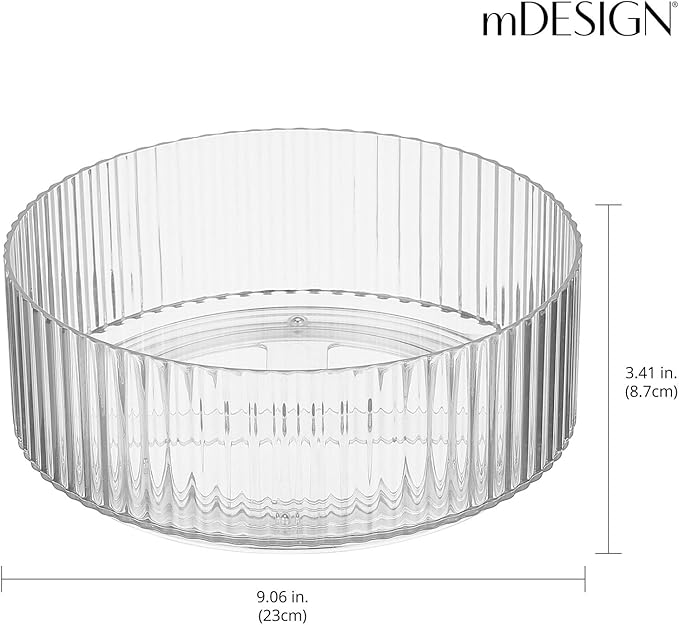 mDesign Fluted Lazy Susan Turntable Plastic Spinner for Kitchen and Bathroom Cabinet, Cupboard, or Countertop Organizing - Rotating Organizer for Condiments, Jewelry, Accessories - 9" Round - Clear