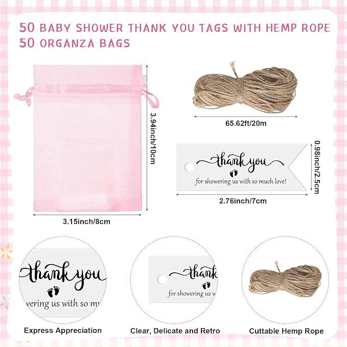50 Sets Baby Shower Favor for Guests Acrylic Shot Glasses with Bottle Opener Keychains Thank You Tags and Bags Gender Reveal Party Favors for Guest Baby Shower Return Gift(Girl)