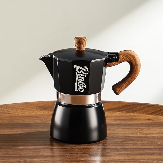 Espresso Maker Stovetop, Moka Pot 3 Cups, Espresso Pot Classic Italian Coffee Maker,Single Safety Valve (Black, 3 Cup)