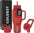 Coldest Tumbler with Handle and Straw - 100% Leak Proof Insulated Tumbler with Lid and Straw (3 Lids) - Stainless Steel Tumblers for Women & Men - Cup Holder Friendly Base, 36 oz (Ember Glowie)