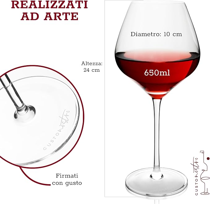 Gusto Nostro Crystal Wine Glasses Set of 4, 22 Oz Long Stem Modern Wine Glasses for White and Red Wine, Dishwasher Safe, Fancy, Elegant, Large and Tall Wine Glass for Wedding Christmas Anniversary