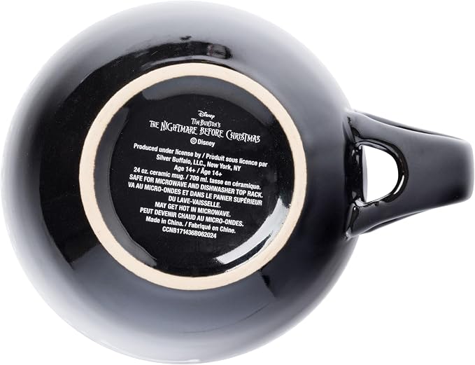 Silver Buffalo Disney Tim Burton's Nightmare Before Christmas Jack Skellington Skulls Ceramic Soup Mug with Spoon Set, 24 Ounces