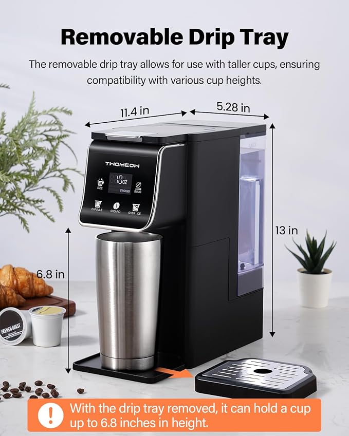 K Cup Coffee Maker With Bold Setting, Single Serve Hot & Iced Coffee Maker for K-Cup and Grounds, 52 Oz Removable Water Tank, 6 to 14oz Brew Size, Pod Coffee Machine With Reusable Filter,(Black)