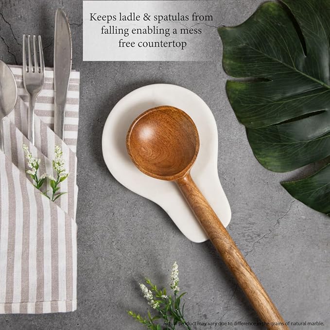 Marble Spoon Rest –Kitchen Utensil Holder, Heat-Resistant & Non-Slip Base – Marble Accessory for Stove Top & Countertop, Elegant Gift