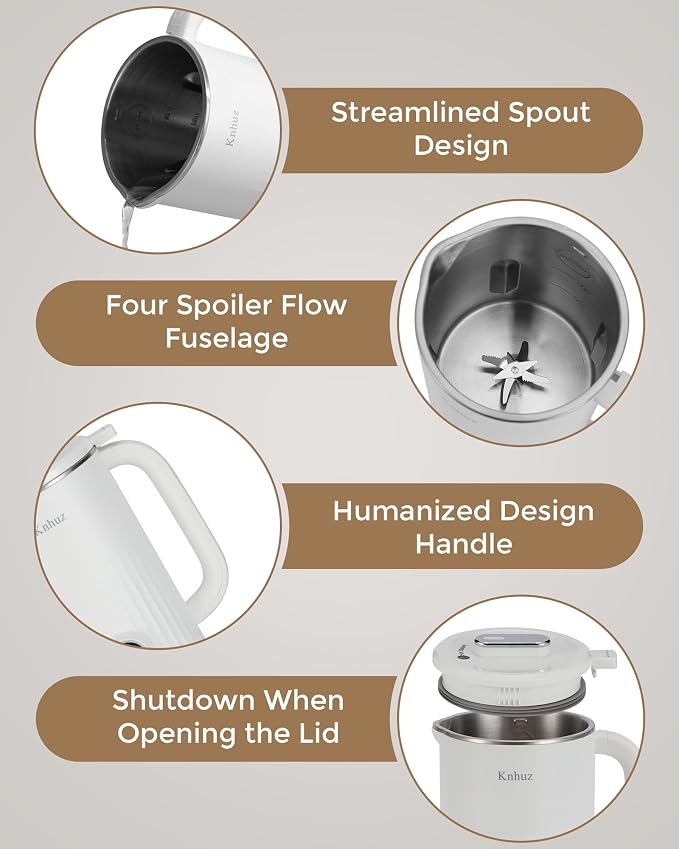 Kuhuz Nut Milk Maker,32oz Automatic Soy Milk Machine For Homemade Almond,Oat,Coconut Plant Based & Non-Dairy Beverages,12H Time Delay,Auto-Clean,Keep Warm,White