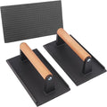 3 Packs 8.26 x 4.3 Inch Cast Iron Grill Press Set, Heavy Duty Steak and Burger Press with Wooden Handle for Burgers, Bacon, Paninis, and More! by Genhakon