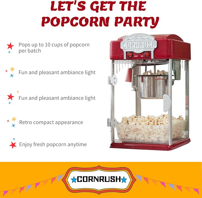 Popcorn Popper Machine-4 OZ Vintage Professional Popcorn Maker Theater Style with Nonstick Kettle Warming Light and Serving Scoop. (Red)