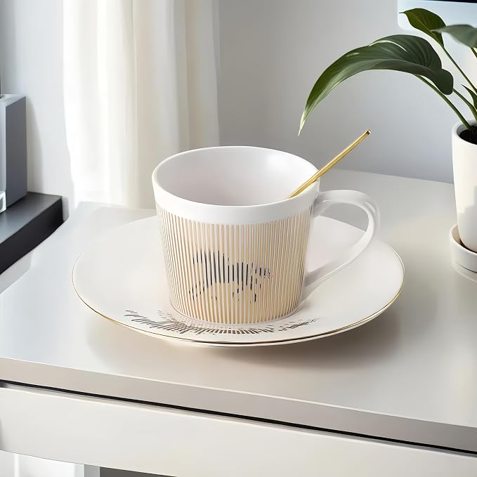 Old Craftsmen's Coffee Cup and Saucer Sets 8.45oz Unique Dynamic Mirage Reflection Tea Cup Luxury Porcelain Mirror Ceramic Mug Gifts for Cappuccino Espresso 250ml Horse