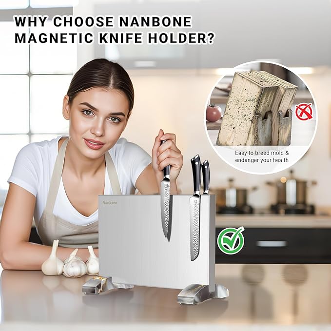 Magnetic Knife Block Stand Without Knives Double Sided Magnetic Knife Holder Rack for Kitchen Counter Stainless Steel Knife Magnetic Strip Display Stand Storage Organizer