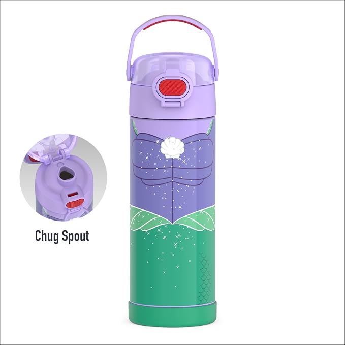 THERMOS FUNTAINER 16 Ounce Stainless Steel Vacuum Insulated Bottle with Wide Spout Lid, Princess Ariel