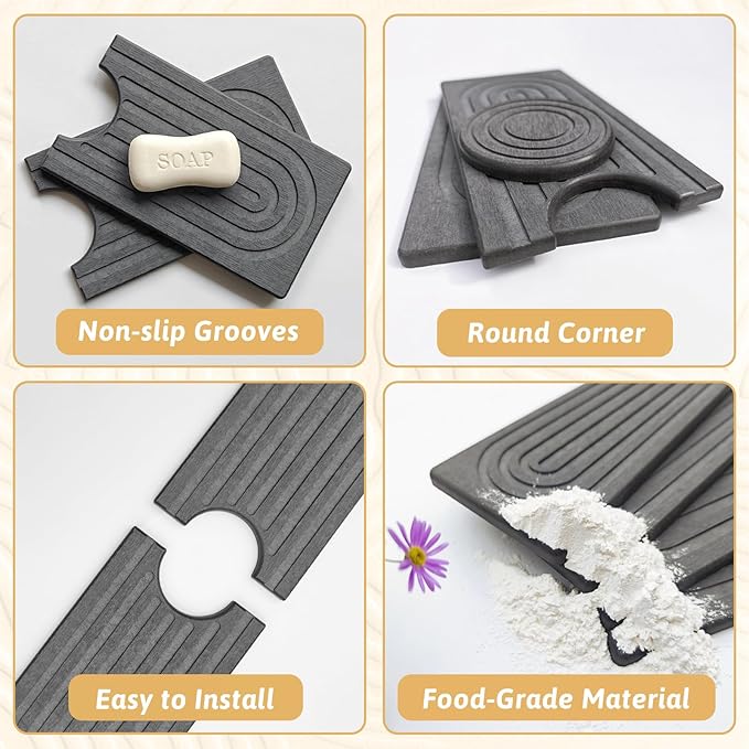 Diatomite Sink Mat around Faucet, Instant Dry Stone Sink Tray Cleaning Tools Holder Prevents Moisture Buildup, Sink Splash Guard for Bathroom Laundry Counter, Elegance Stylish Birthday Gift, Dark Gray