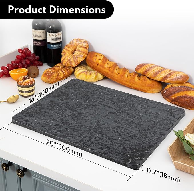 Lovdeco Marble Cutting Board, Pastry Board For Kitchen, Large Black Marble Slab Gift With Non-Slip Feets, 16x20 Inch, 1 Piece