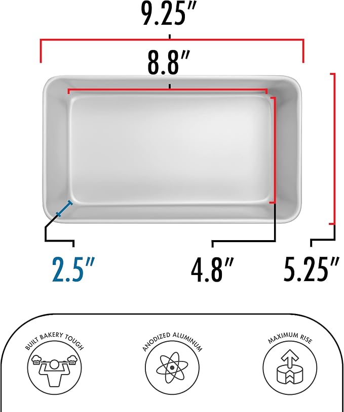 Fat Daddio's Bread Pan Anodized Aluminum, 9 x 5 x 2.75 Inch, Set of 2, Silver
