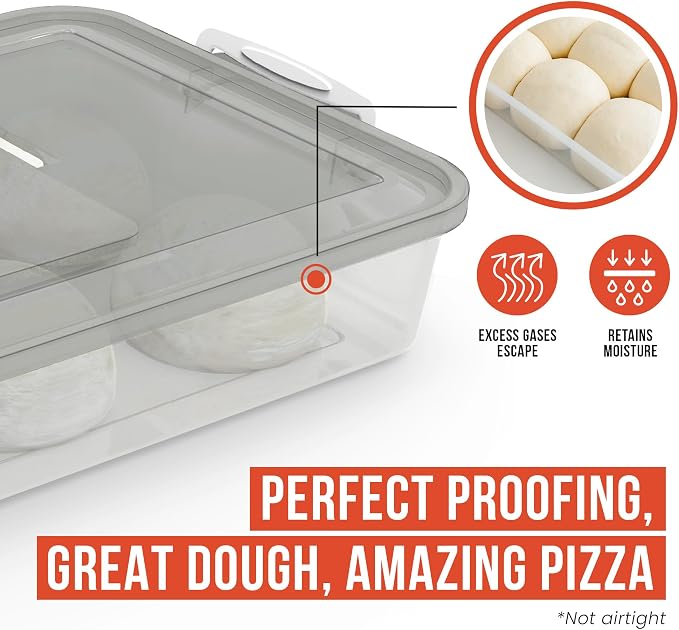 Chef Pomodoro Pizza Dough Proofing Box 14x11 Dough Container Grey 2-Pack | Preparation Container With Lid, Fits 4-6 Proofing Balls; A Household Pizza And Bread Dough Tray With Convenient Carry Handle