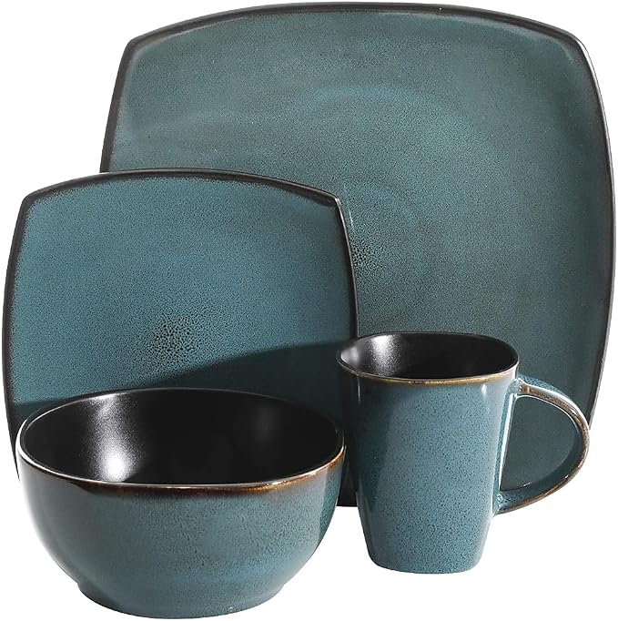 Gibson Elite Soho Lounge 16 Piece Dinnerware Set, Teal