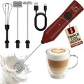 Zulay Kitchen Rechargeable Milk Frother - Dynamic - 3 Speeds, 3 Whisk Attachments, 500 mAh USB Charging, Drink Mixer For Latte, Cappuccino, Matcha, Protein Powder, Coffee Foam - Red Black