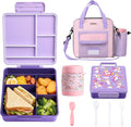 REDSHELL Bento Lunch Box for Kids Set, Leakproof Food Jar Pail with Insulated Bag, Toddler Snack Container Lunchbag for Girls Daycare, Back to School Lunchbox Kit, Includes Bottle Holder Strap, Purple
