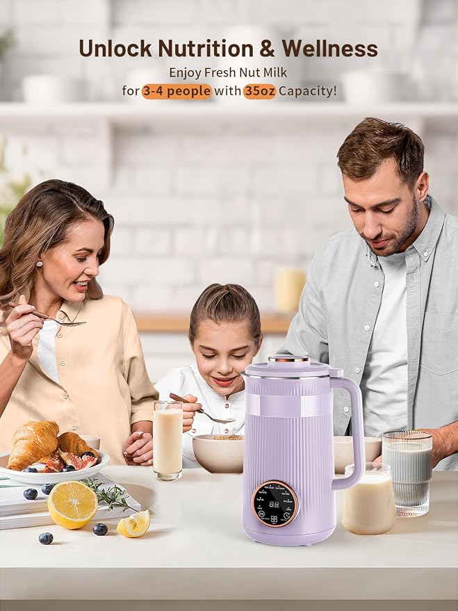 Nut Milk Maker Machine, 35oz Homemade Soy, Almond, Oat, Coconut, Plant Based and Non Dairy Beverages, 8 in 1 Automatic Soybean Machine With 12H Delay Start/Keep Warm/Boil Water