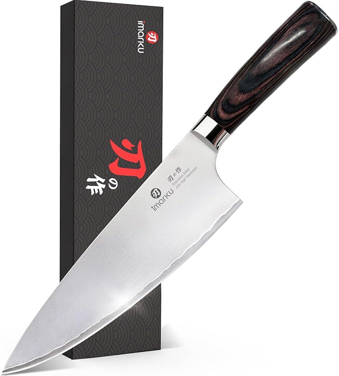 imarku 8.5 Inch Japanese Chef Knife, Ultra Sharp 10Cr15Mov Stainless Steel, Triple-Layer Composite Blade, Ergonomic Pakkawood Handle, Professional Kitchen Knife, Gift for for Woman and Man