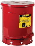 Justrite 14 Gallon Galvanized Steel Oily Waste Can, 20" x 16" Metal Oil Rag Safety Can with Quiet Foot Operated Self-Closing Lid for Oil Rag Disposal, Made in The USA, Red, 09508