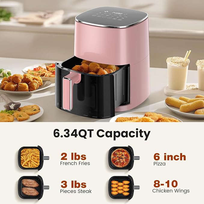 Air Fryer, 6QT Square Airfryer with Visual Window, 400°F Fast Heating Air Fryers Oven with Timer, Auto-Off, Non Toxic & Non Stick, Multiple 12 Modes for Roast, Bake, Dehydrate, Fry, Reheat