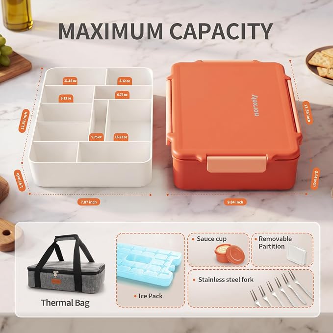 Snackle Box Container with Ice Pack, Reinforced Latches & Large Capacity, Travel Snack Box, Charcuterie Board with Lid, Divided Veggie Tray for Road Trips Picnic Boat Beach Red