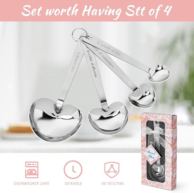50 Packs Heart Shaped Measuring Spoons, Wedding Favors For Guests, Baby Shower Favors For Guests Bridal Shower Party or Wedding Favors Decorations With Individual Gift Boxes (PINK)