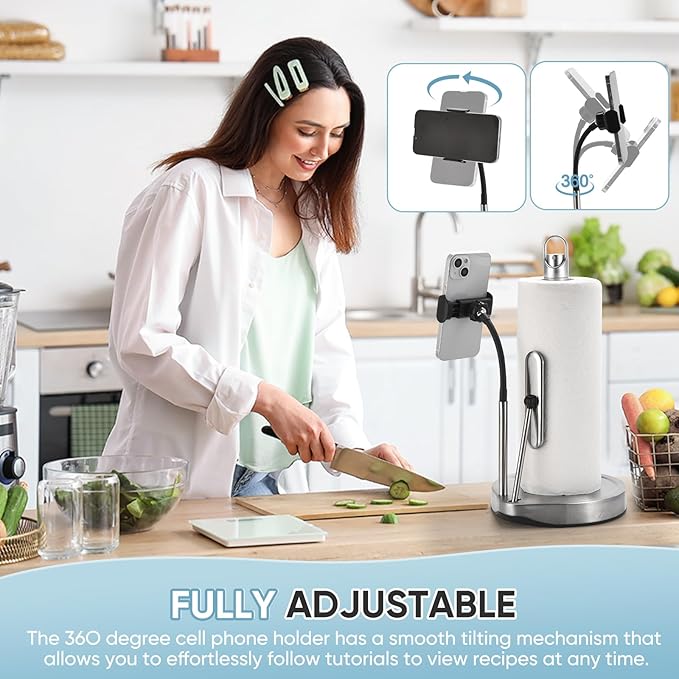 Paper Towel Holder with Spray Bottle (with Phone Holder) for Kitchen Decor and Accessories - Paper Towel Holder Countertop for Home Necessities - Kitchen Phone Holder - Kitchen Phone Stand