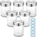 Segarty 6 Pack 1.7oz Salt Shakers Adjustable Metal Lids, 50ml Portable Glass Seasoning Container for Sugar Sesame Pepper, Kitchen Organizer Spice Bottles with 6 Stickers Storage Set for Cabinet Picnic