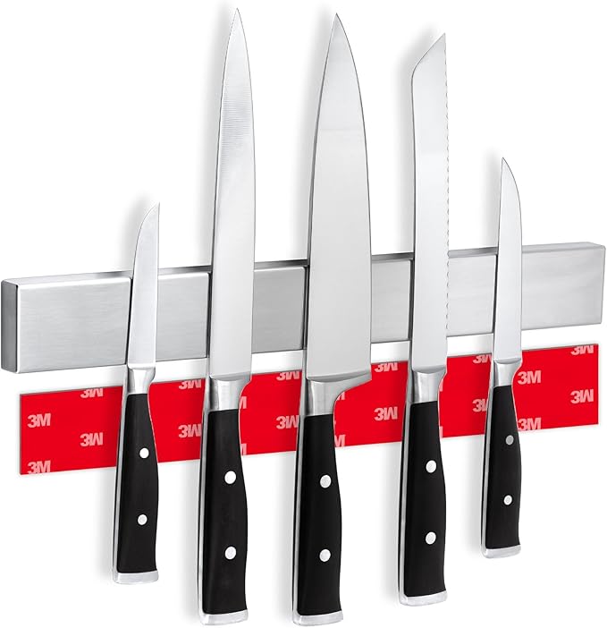 CUCINO Magnetic Knife Holder for Wall 16" - No Drilling incl. Self Adhesive Tape - Extra strong Magnet - Awarded Strip - Made of Stainless Steel